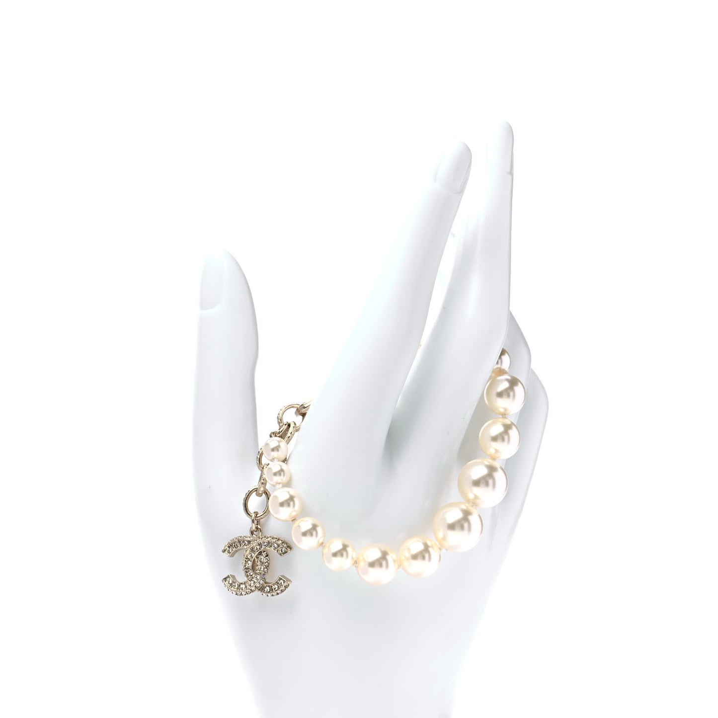 Graduated Pearl Crystal CC Bracelet Gold