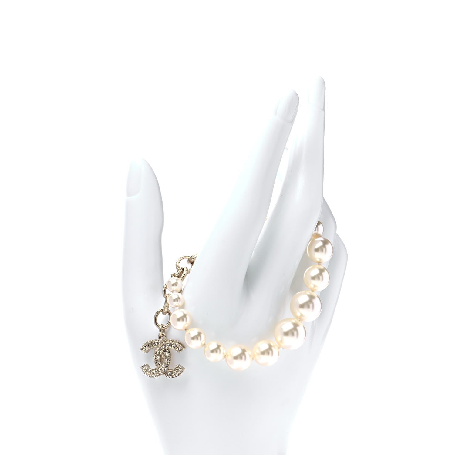 Chanel Graduated Pearl Crystal CC Bracelet Gold 3 of 6