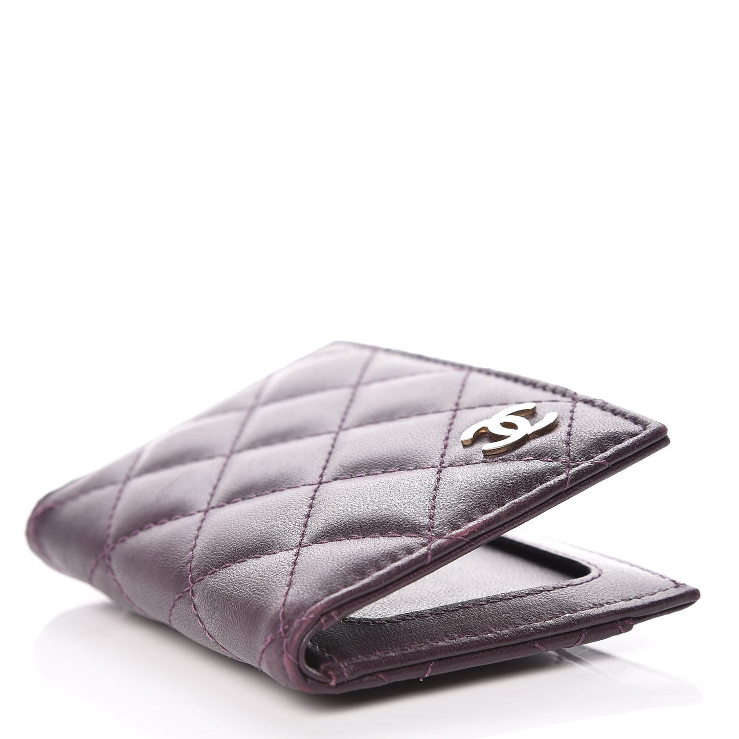 Lambskin Quilted Card Holder Wallet Purple