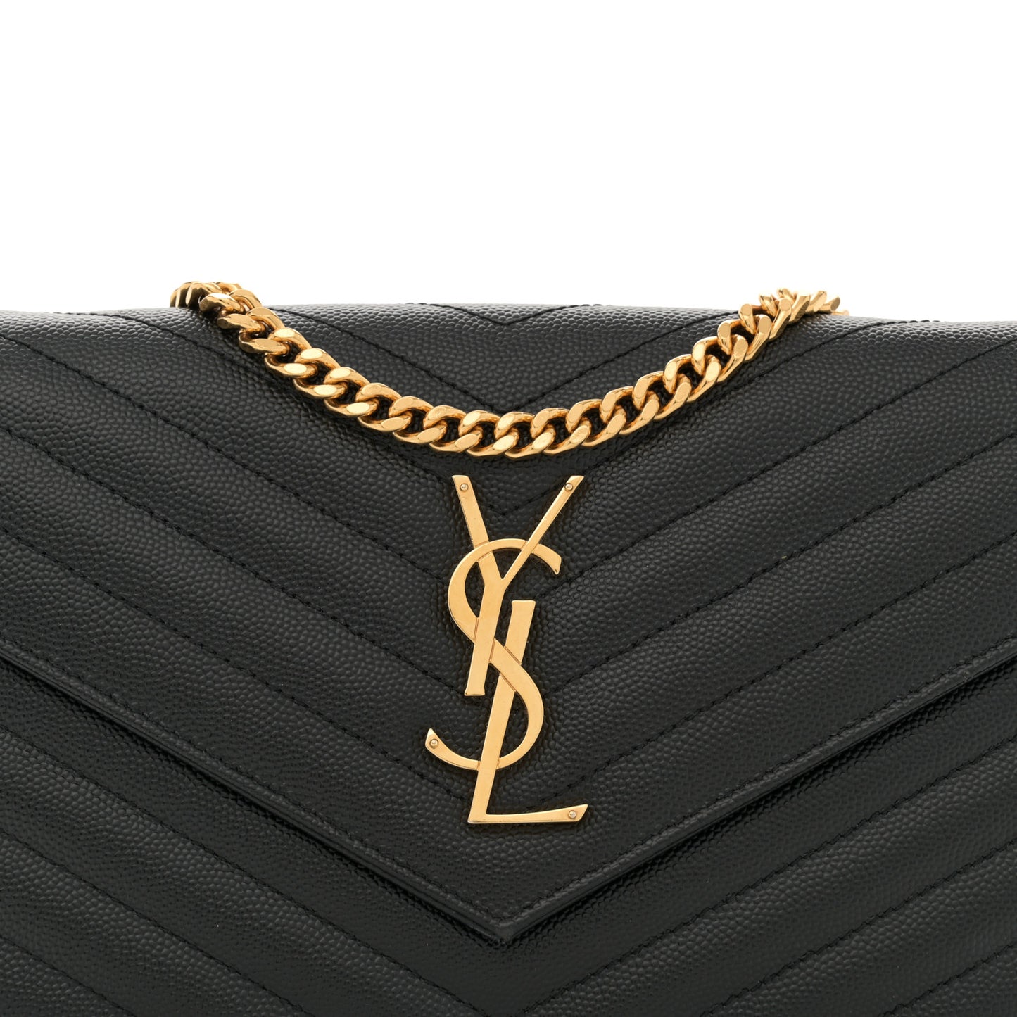 Grain De Poudre Matelasse Chevron Monogram Chain Wallet Black
