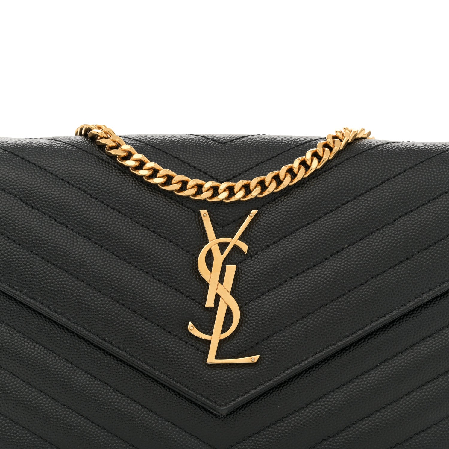 Saint Laurent Grain De Poudre Matelasse Chevron Monogram Chain Wallet Black 8 of 15