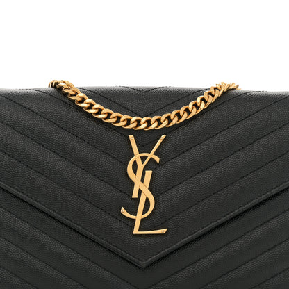 Saint Laurent Grain De Poudre Matelasse Chevron Monogram Chain Wallet Black 8 of 15