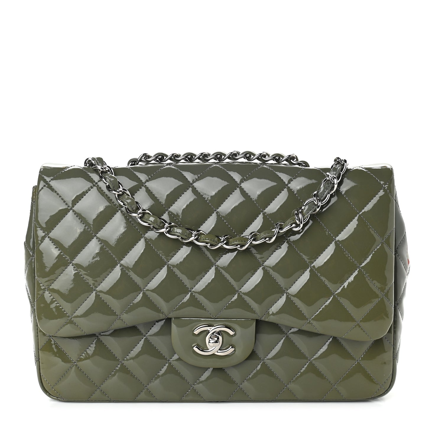 Patent Quilted Jumbo Single Flap Grey