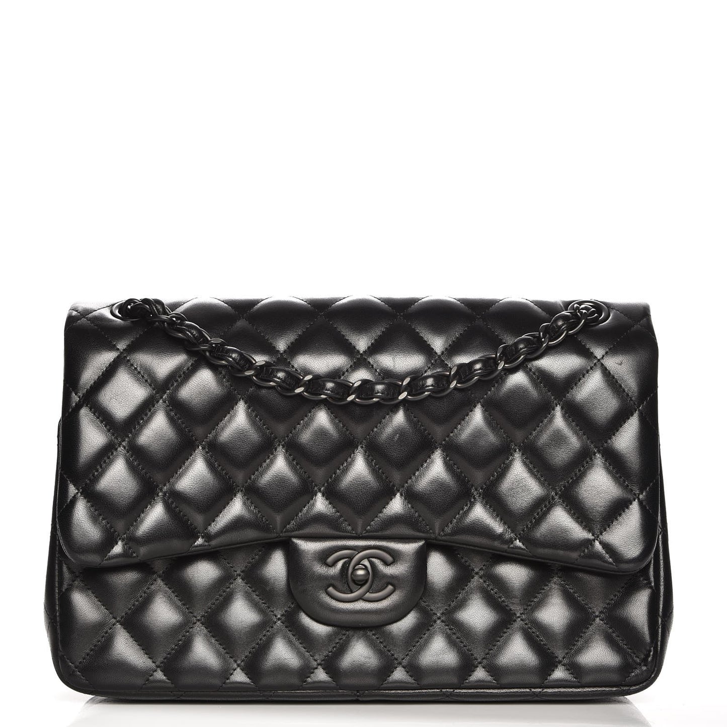 Lambskin Quilted Jumbo Double Flap So Black