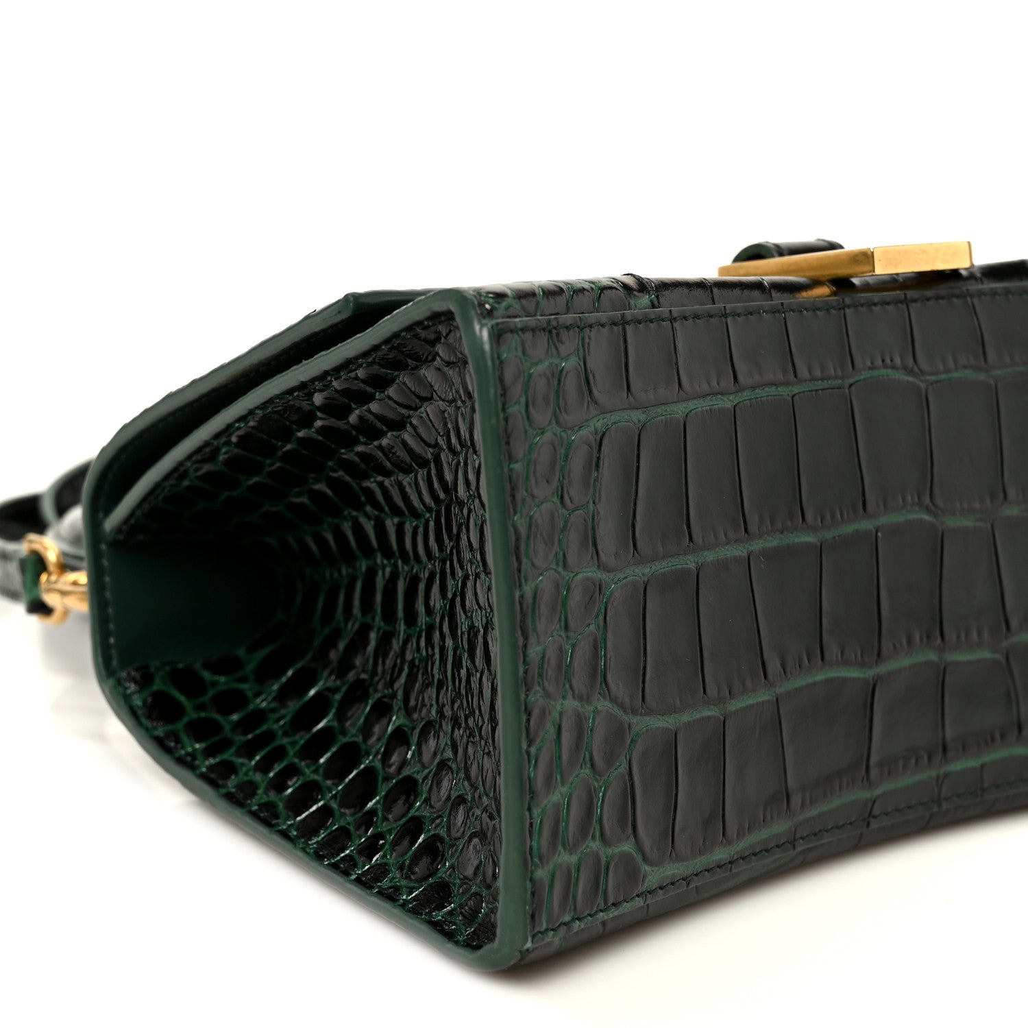 Balenciaga Shiny Calfskin Crocodile Embossed Small Hourglass Top Handle Bag Forest Green 10 of 11