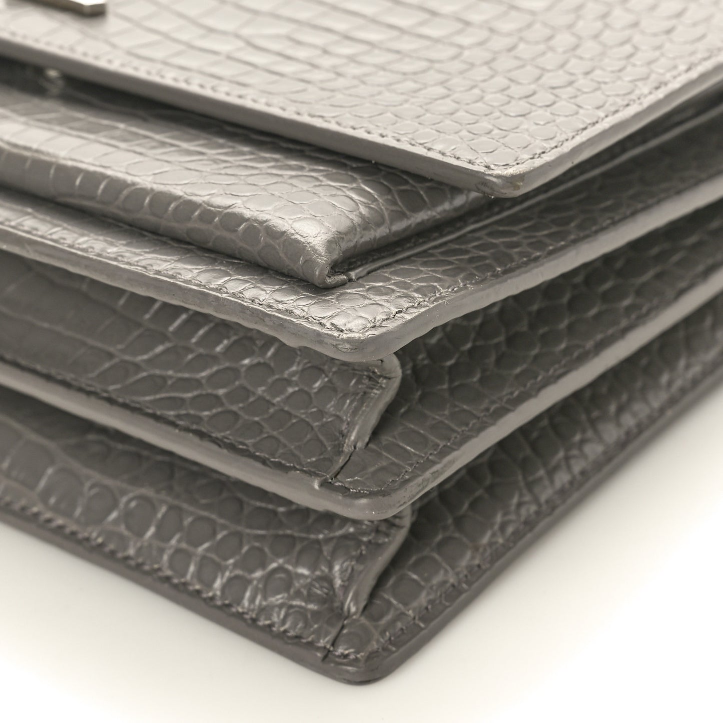Calfskin Crocodile Embossed Medium Monogram Sunset  Fog