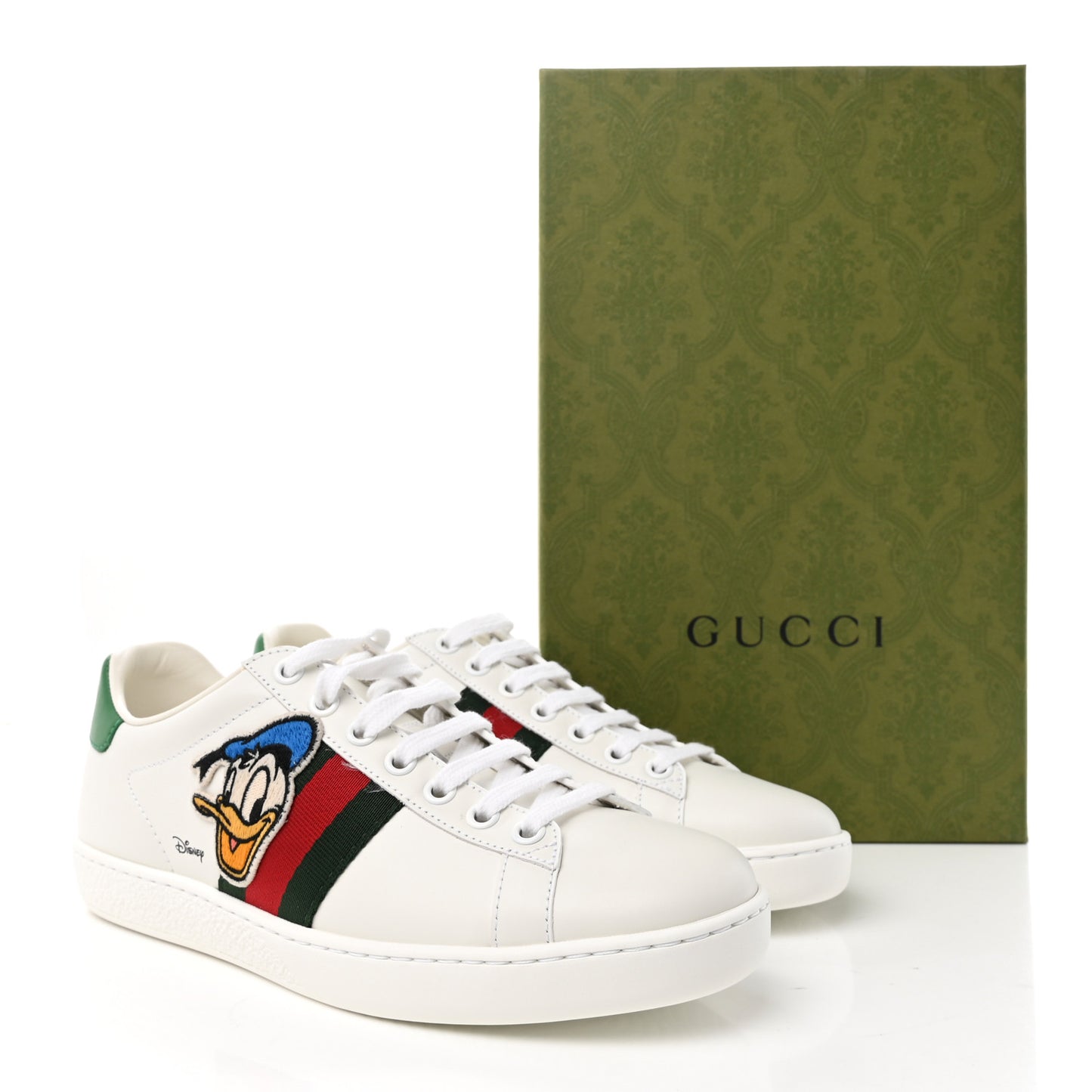 X DISNEY Calfskin Miro Soft Web Donald Duck Womens Ace Sneakers 36 White New Shamarock