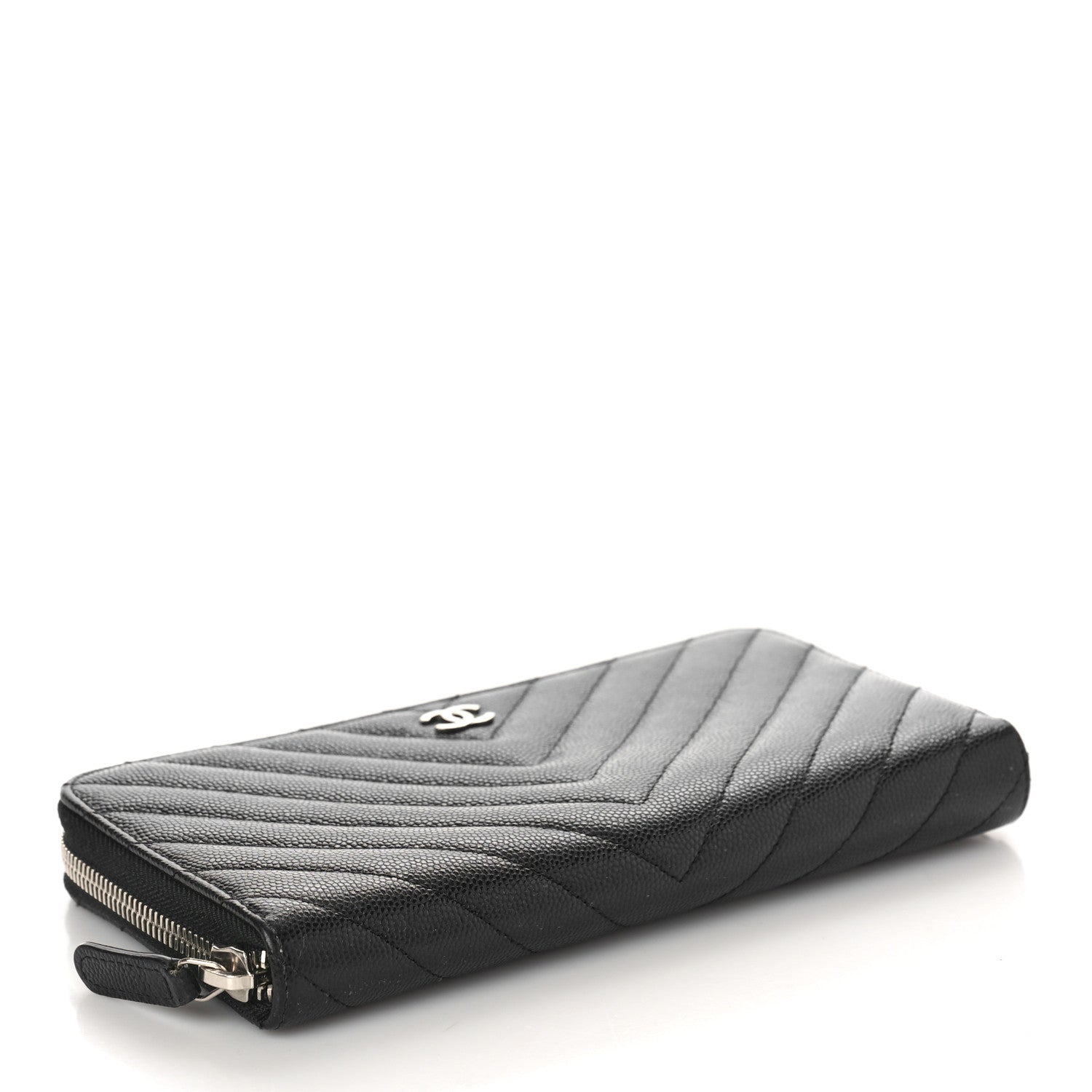Chanel Caviar Chevron Quilted Large Gusset Zip Around Wallet Black 4 of 9