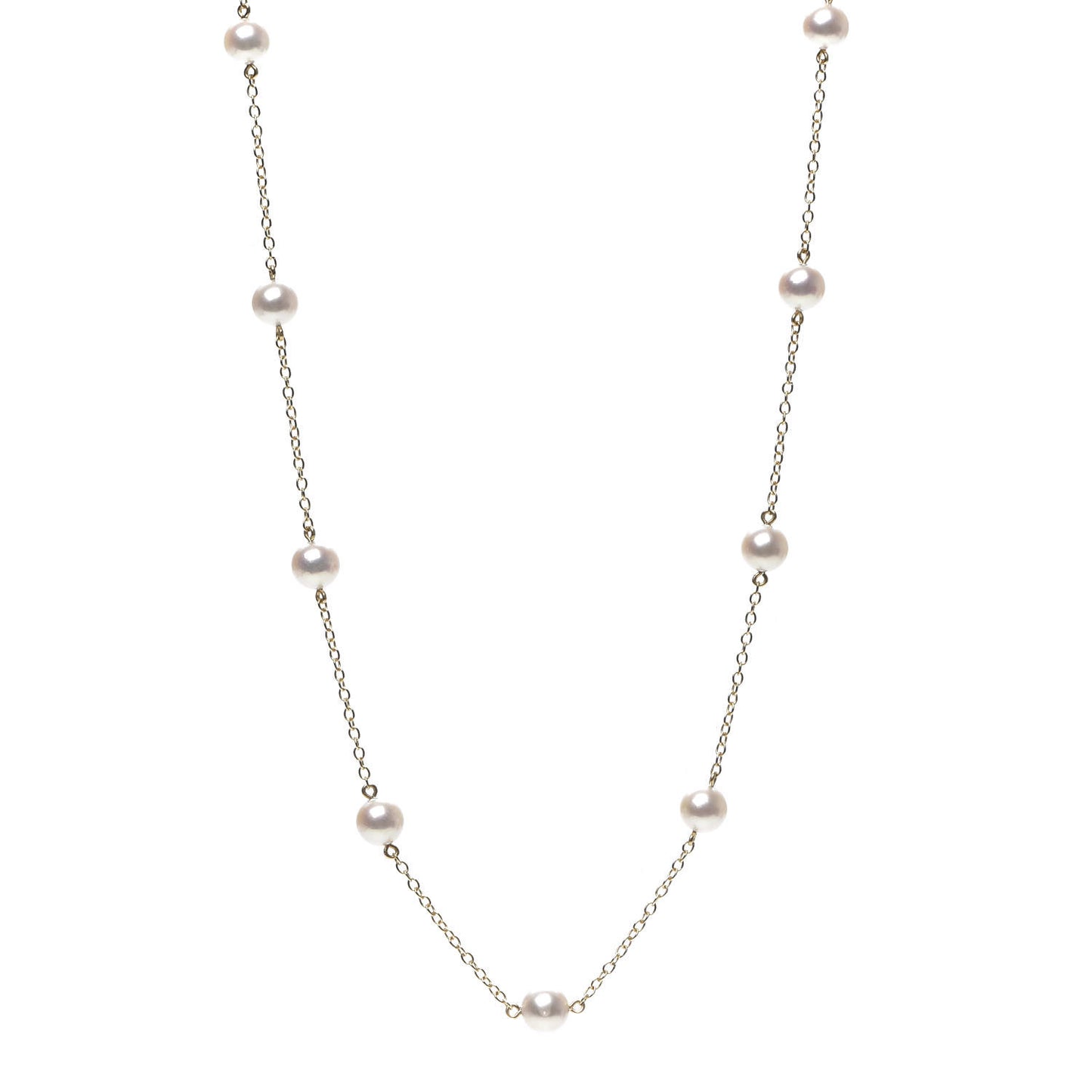 18K Yellow Gold Akoya Pearl 5.5mm Station Necklace