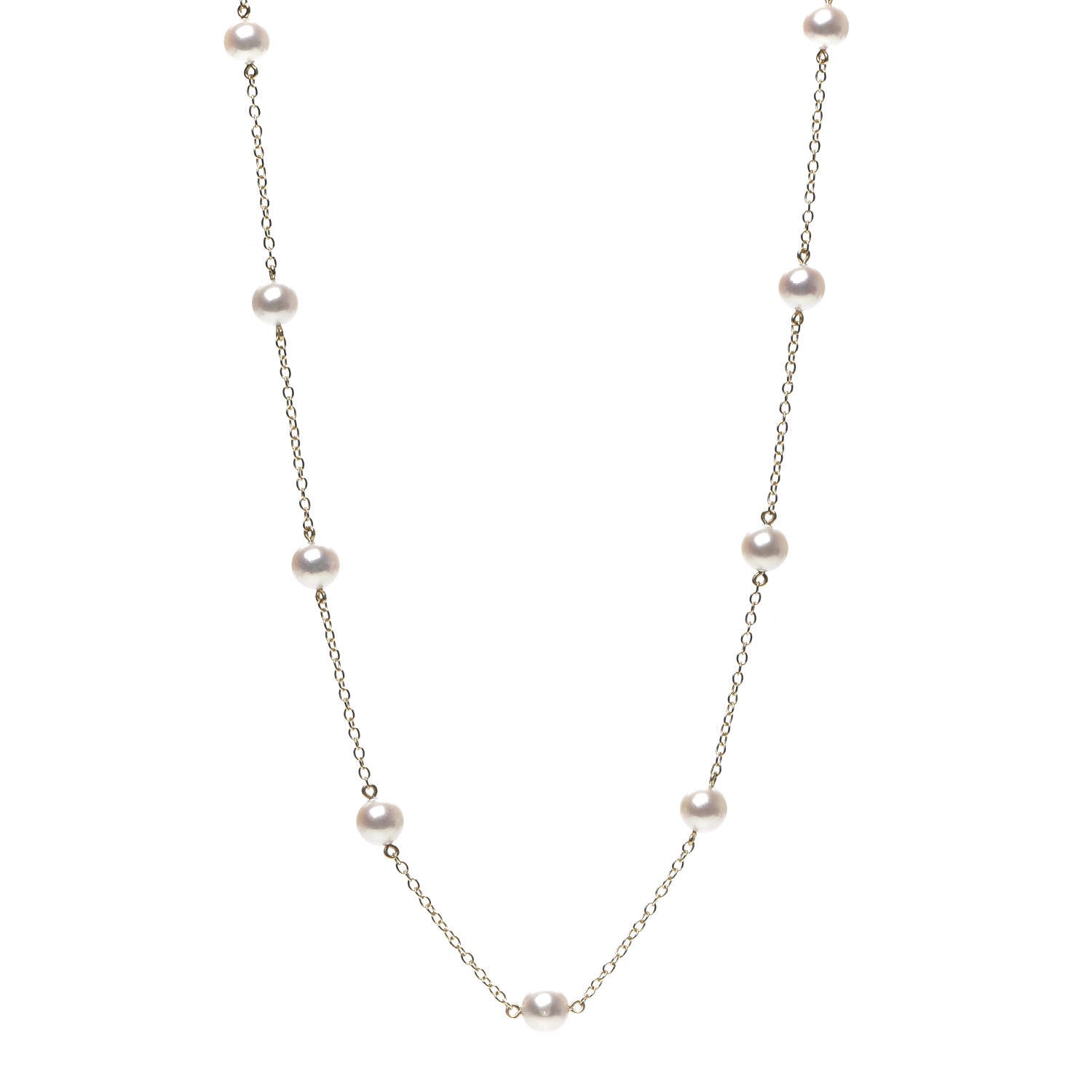 Mikimoto 18K Yellow Gold Akoya Pearl 5.5mm Station Necklace 1 of 5