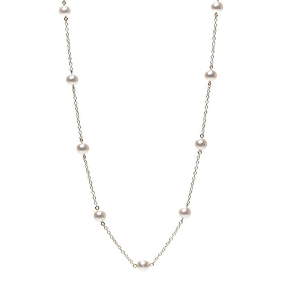 Mikimoto 18K Yellow Gold Akoya Pearl 5.5mm Station Necklace 1 of 5