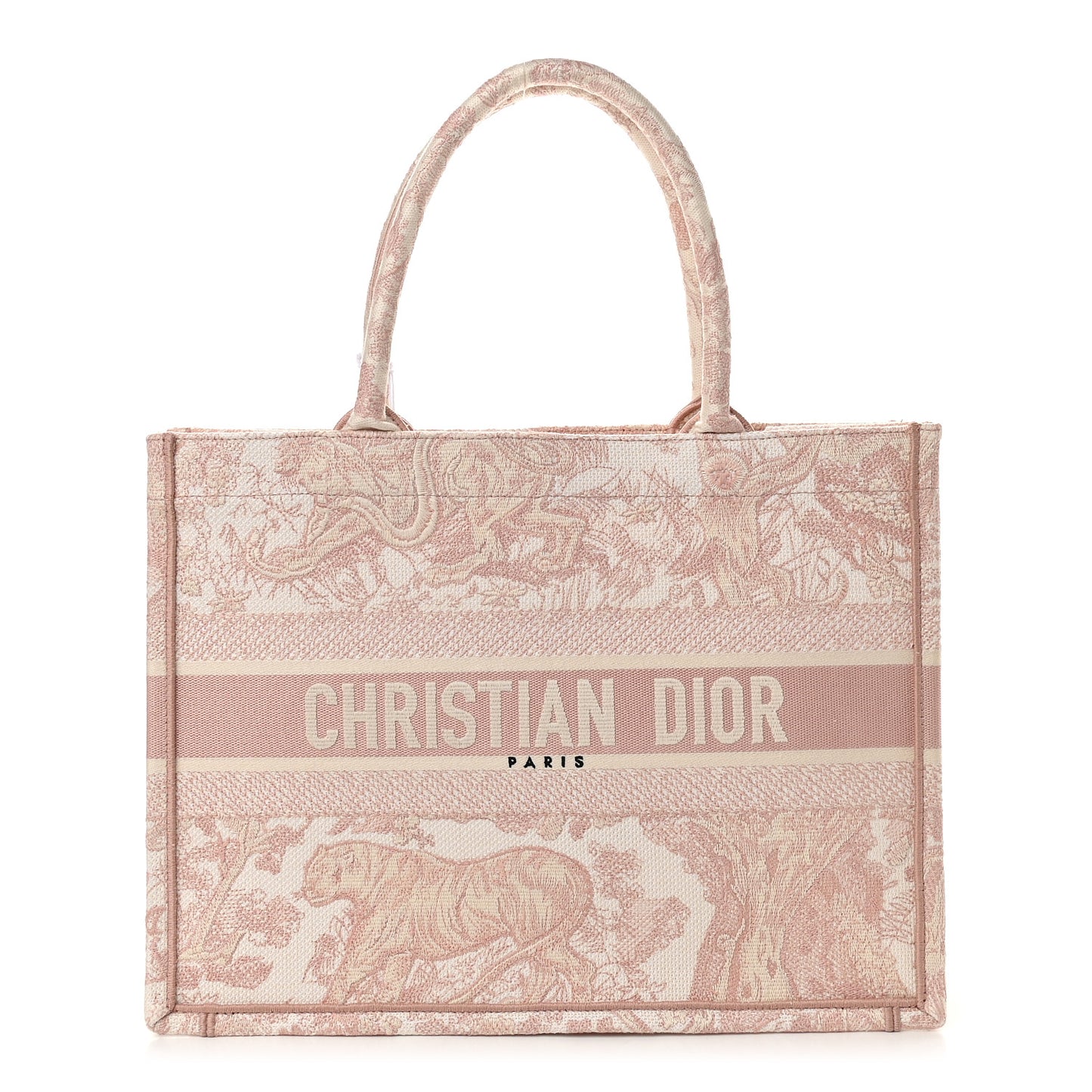 Canvas Toile De Jouy Embroidered Medium Book Tote Pink