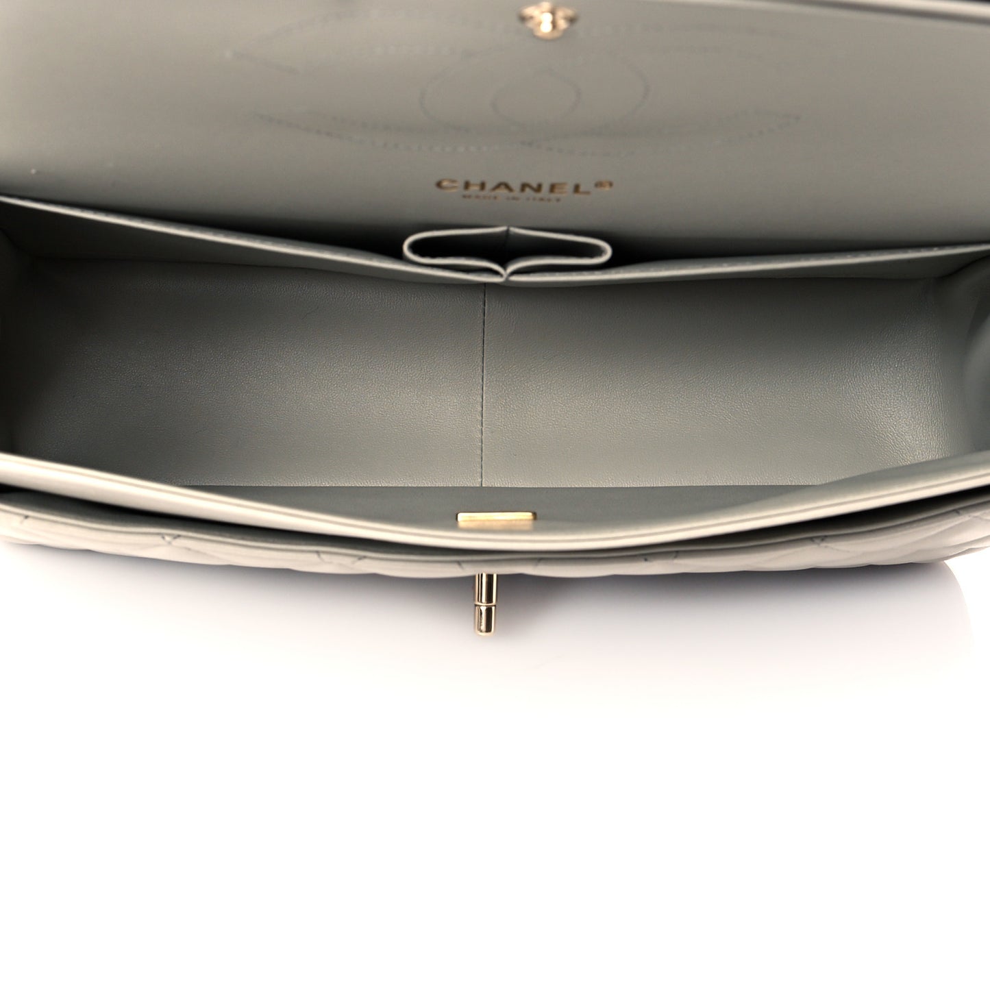 Lambskin Quilted Jumbo Double Flap Grey