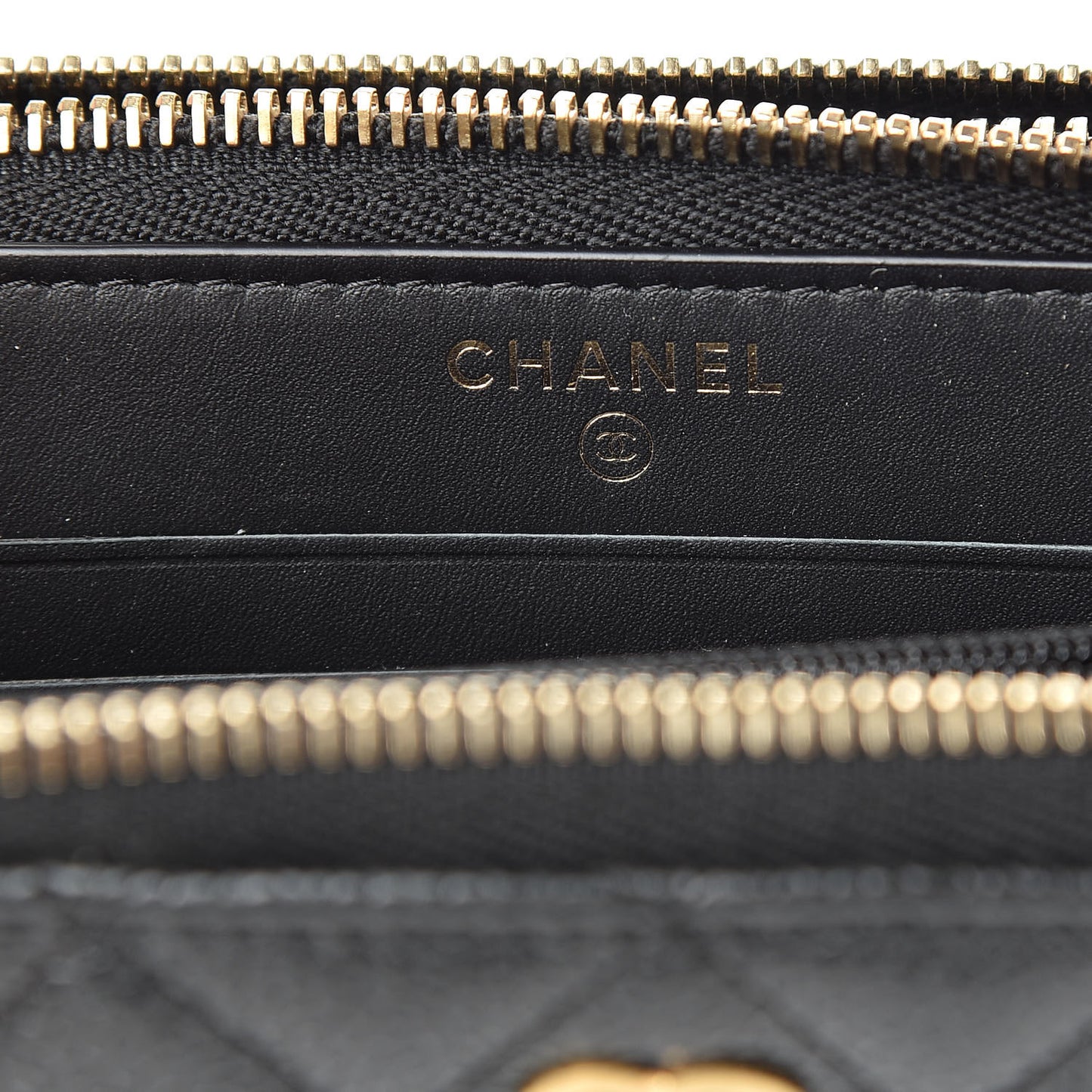 Caviar Quilted Large Gusset Double Zip Around Wallet Black