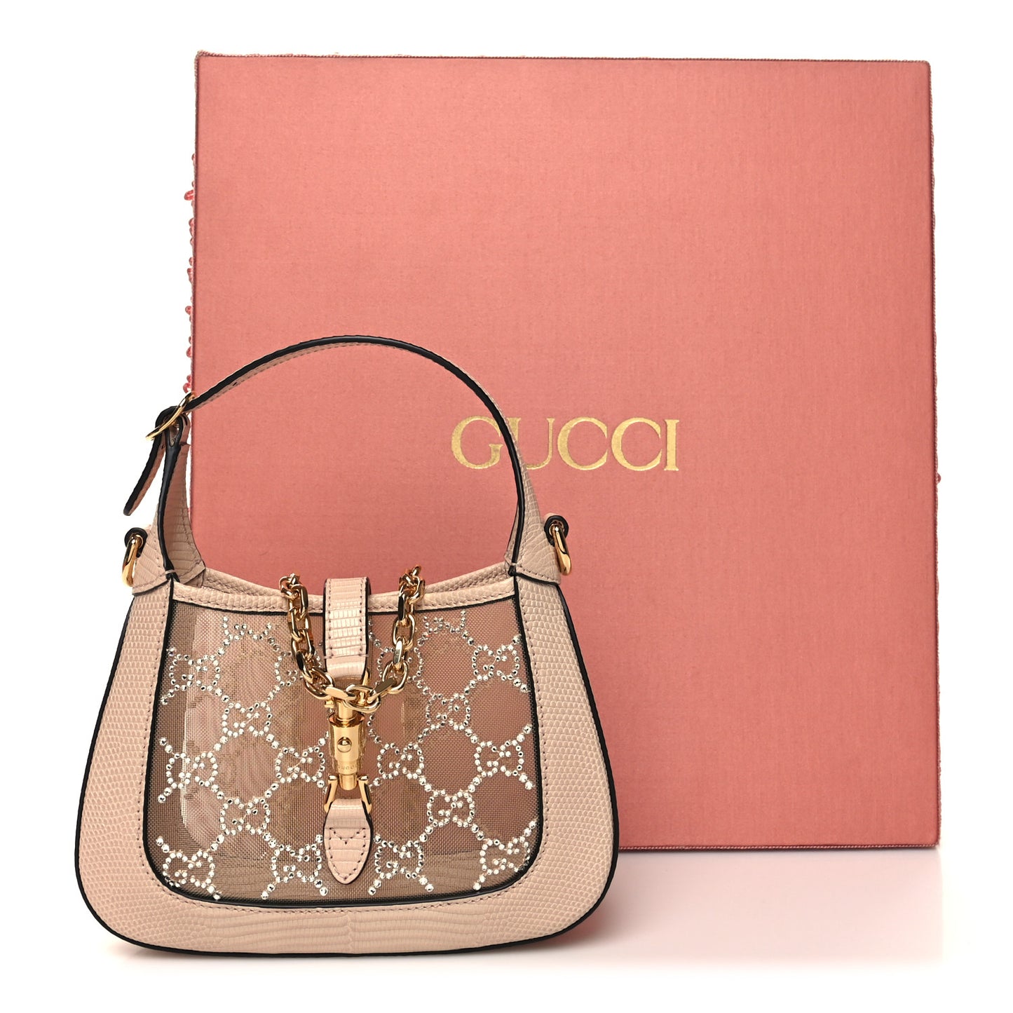 Lizard Mesh Crystal GG Monogram Mini Jackie 1961 Hobo Light Powder Skin Rose