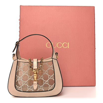 Gucci Lizard Mesh Crystal GG Monogram Mini Jackie 1961 Hobo Light Powder Skin Rose 11 of 11