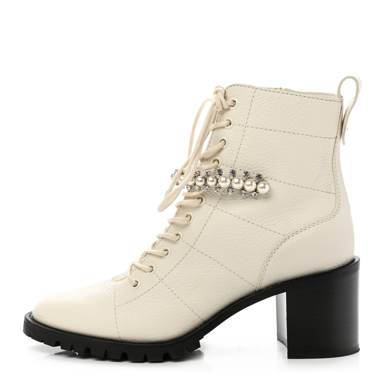 Goatskin Pearl Embellished Cruz Combat Boots 40 Latte White