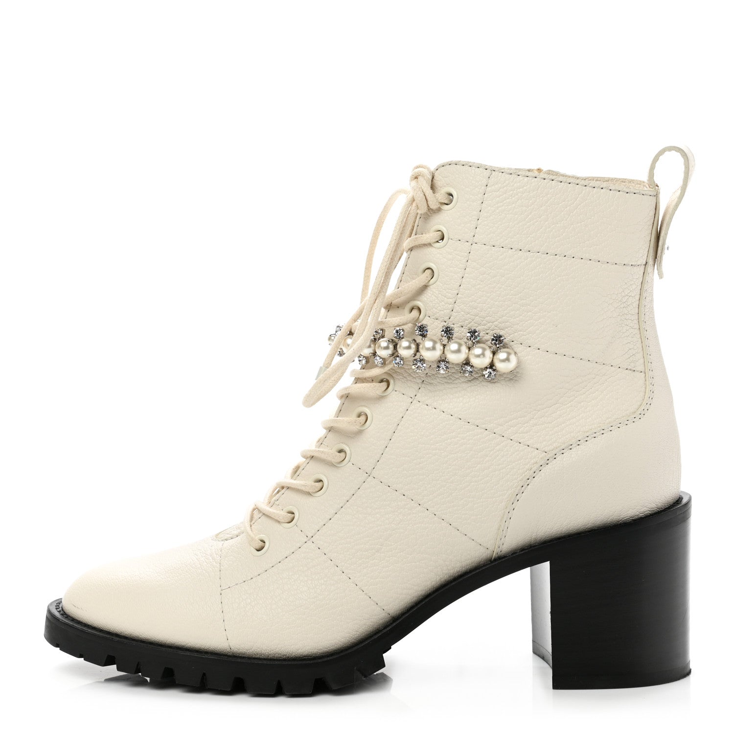 Jimmy Choo Goatskin Pearl Embellished Cruz Combat Boots 40 Latte White 1 of 7