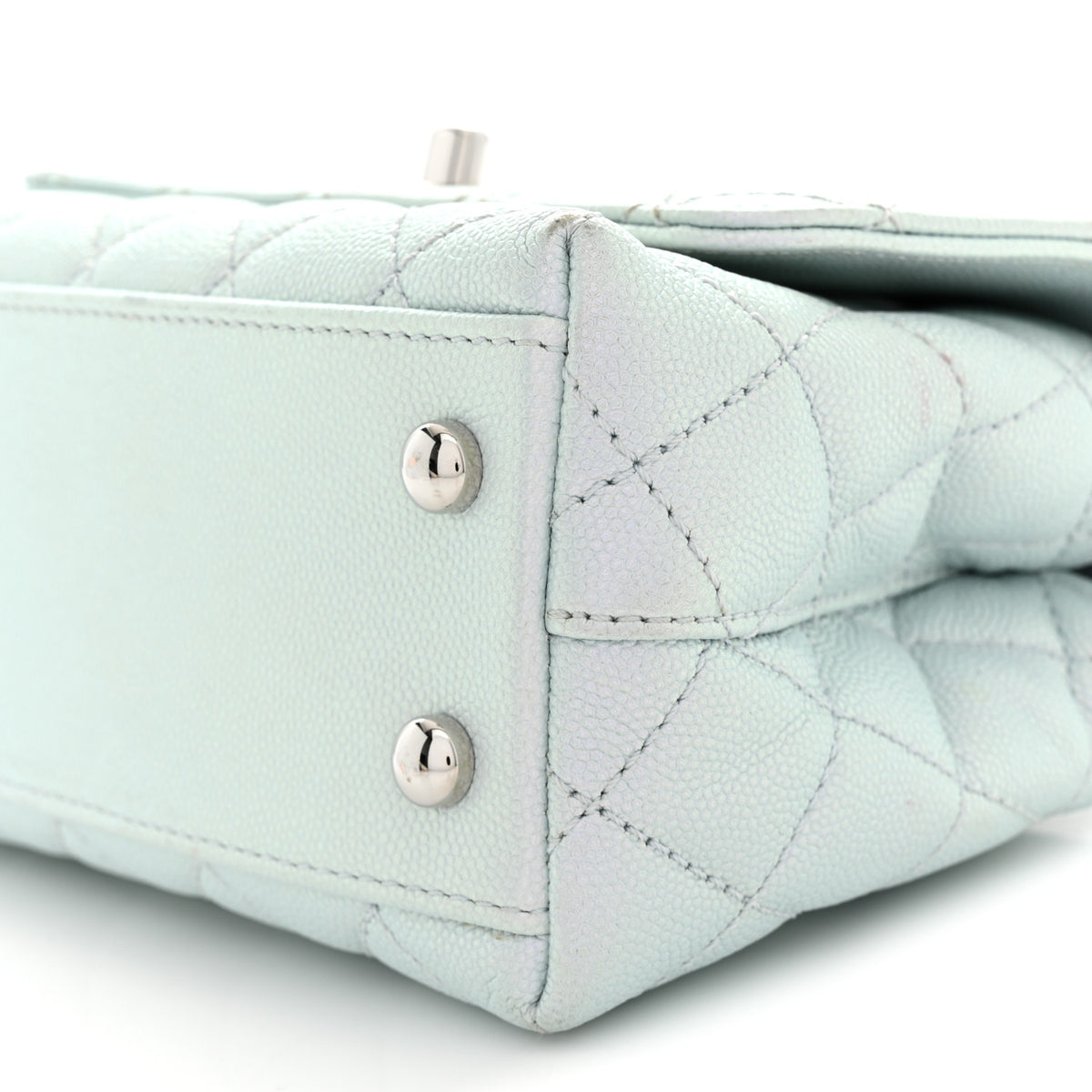 Iridescent Caviar Quilted Extra Mini Coco Handle Flap Light Blue