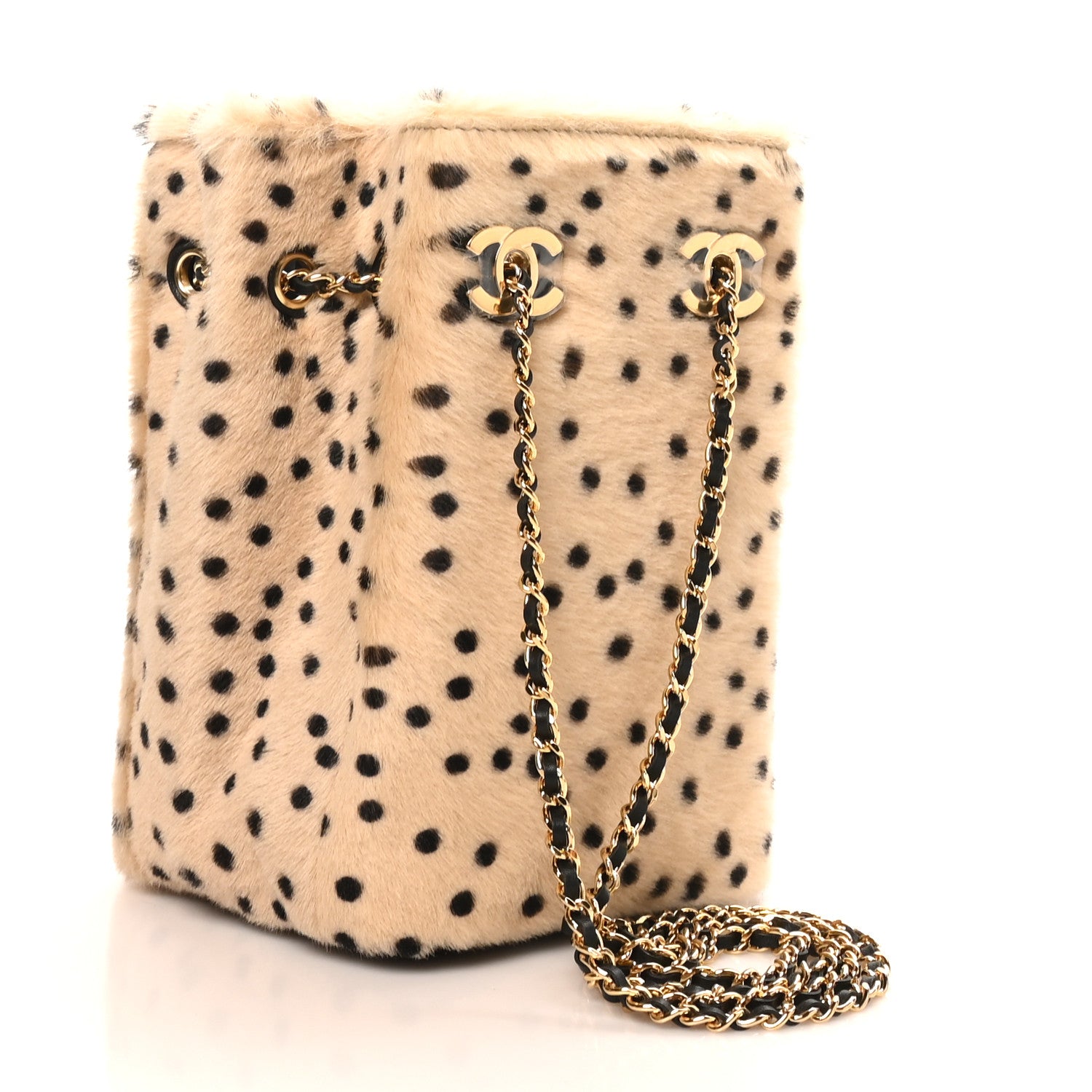 Chanel Pony Hair Cheetah Printed CC Chain Bucket Bag Light Beige Black 4 of 21