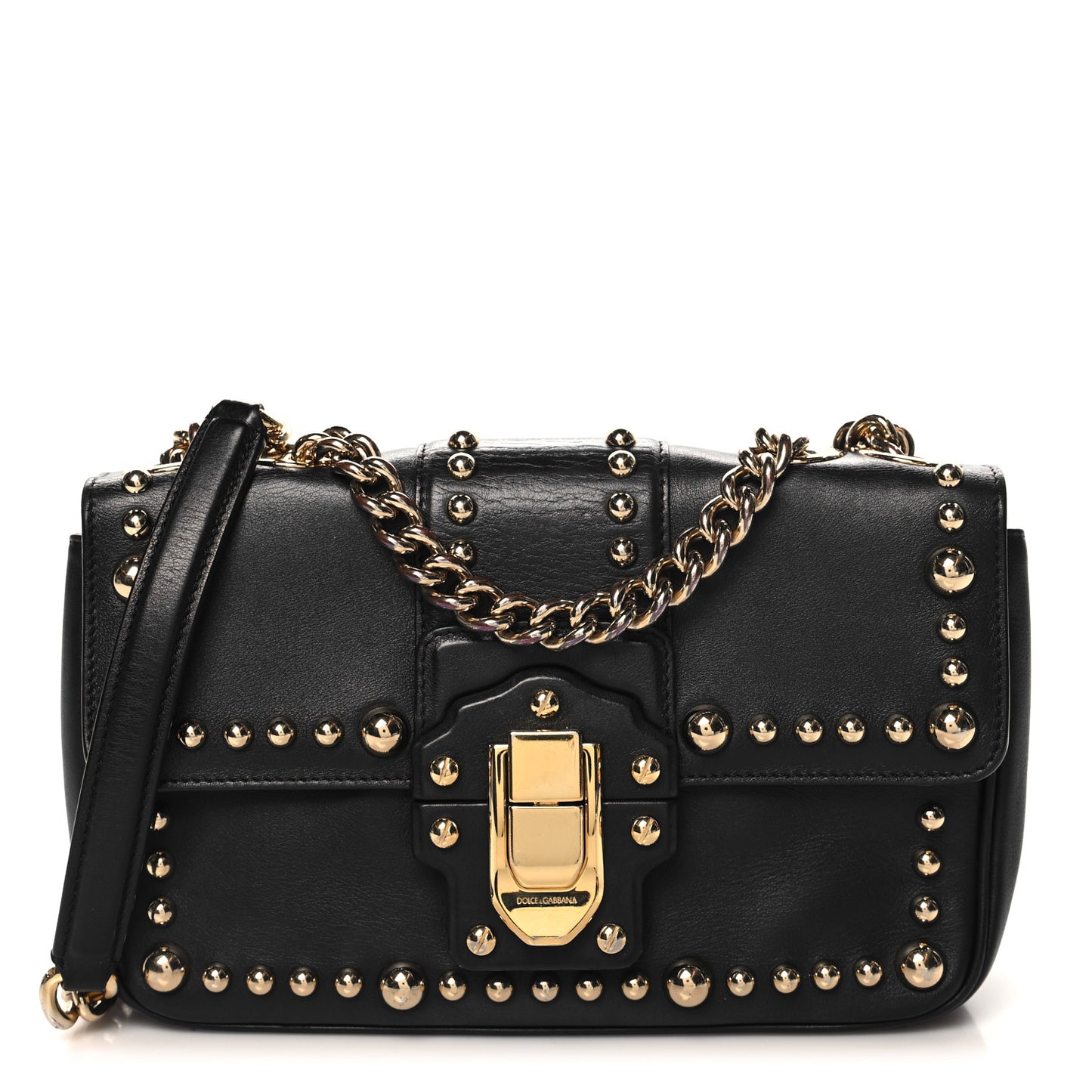 Calfskin Lucia Studded Chain Shoulder Bag Black