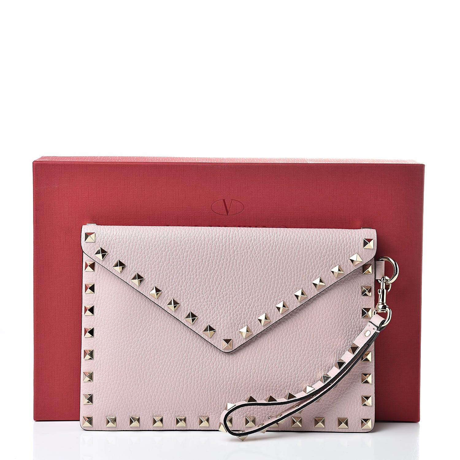 Valentino Garavani Pebbled Calfskin Medium Rockstud Envelope Flat Wristlet Pouch Water Rose 8 of 8