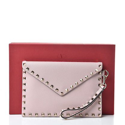 Valentino Garavani Pebbled Calfskin Medium Rockstud Envelope Flat Wristlet Pouch Water Rose 8 of 8