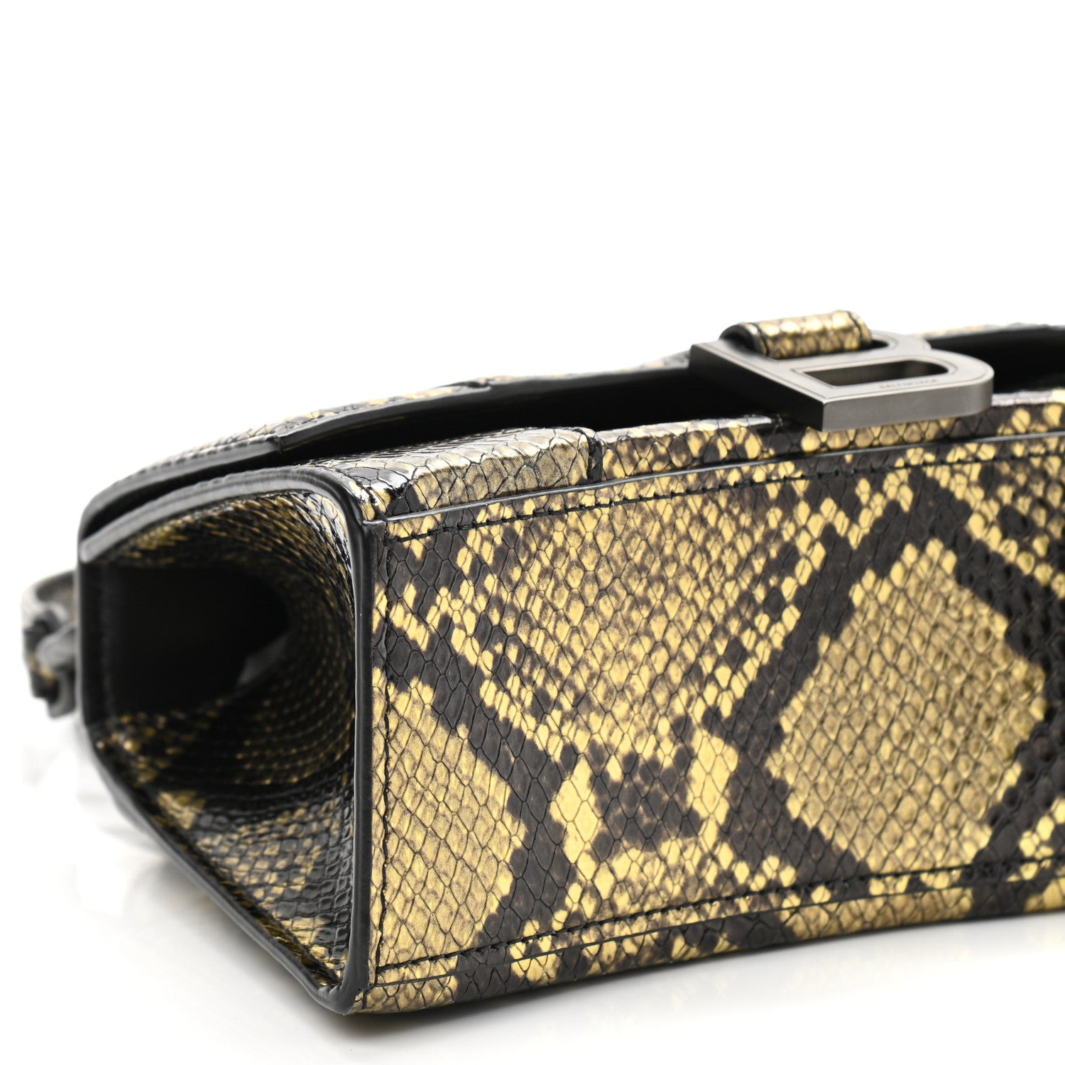 Balenciaga Shiny Calfskin Snakeskin Embossed Hourglass Top Handle Bag XS Gold Black 10 of 12