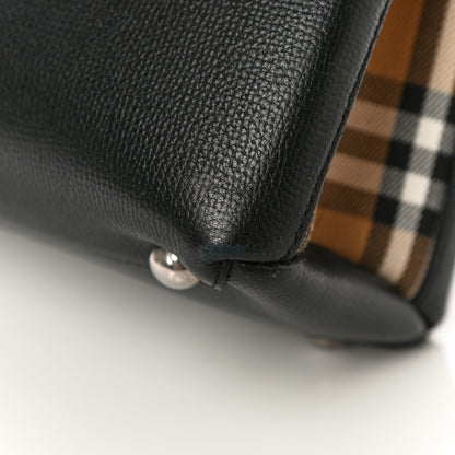 Burberry Grainy Calfskin House Check Small Banner Tote Black 13 of 19