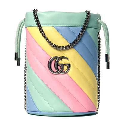 Gucci Calfskin Matelasse Diagonal Mini GG Marmont 2.0 Bucket Bag Pastel Multicolor 1 of 5