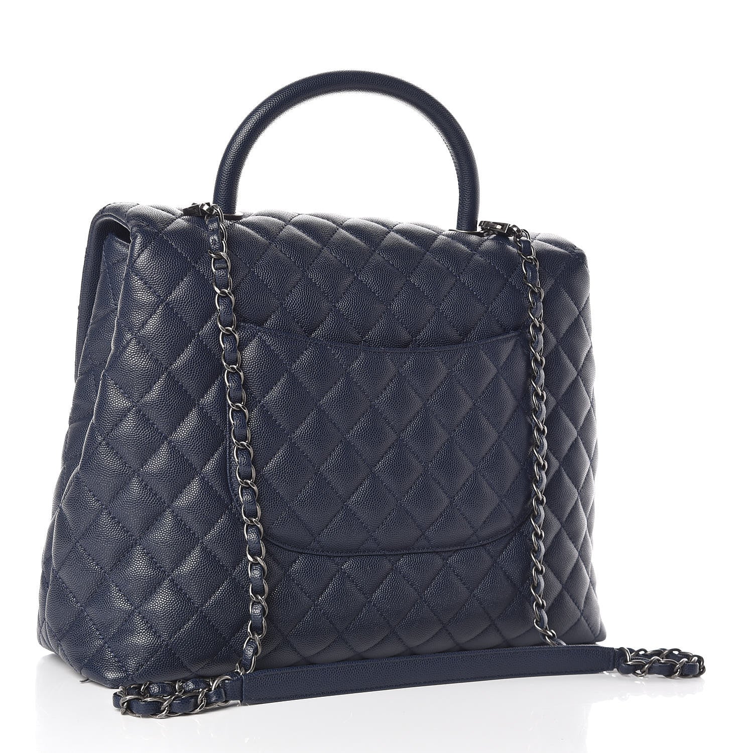 Chanel Caviar Quilted Large Coco Handle Flap Navy Blue 3 of 11