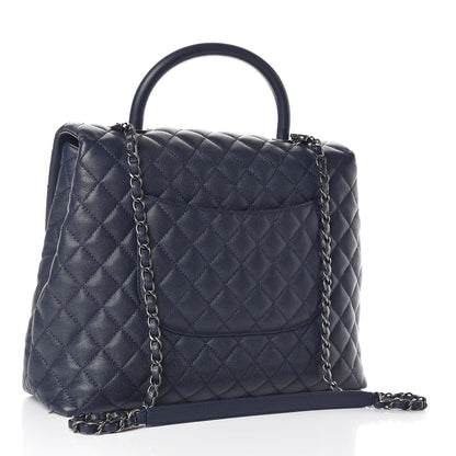 Chanel Caviar Quilted Large Coco Handle Flap Navy Blue 3 of 11
