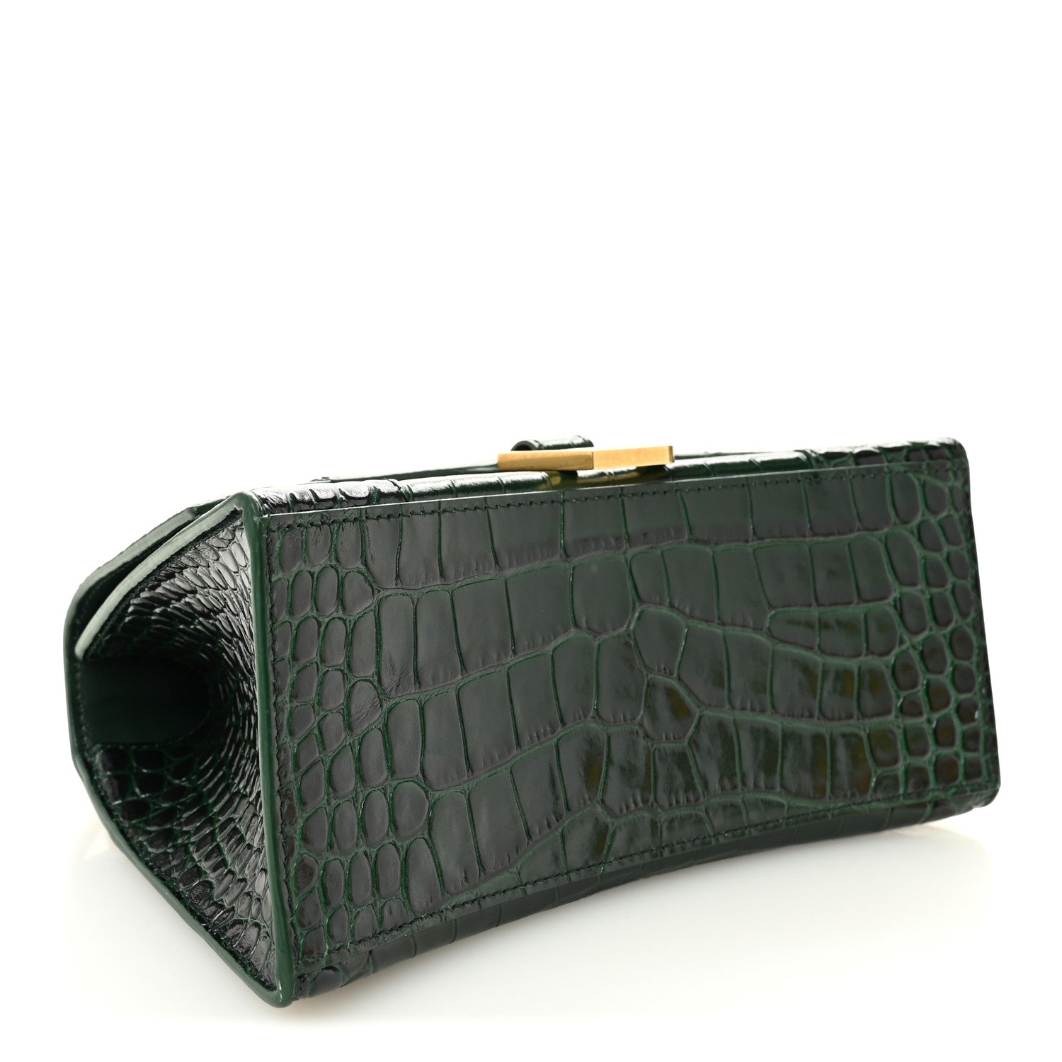 Balenciaga Shiny Calfskin Crocodile Embossed Small Hourglass Top Handle Bag Forest Green 4 of 9