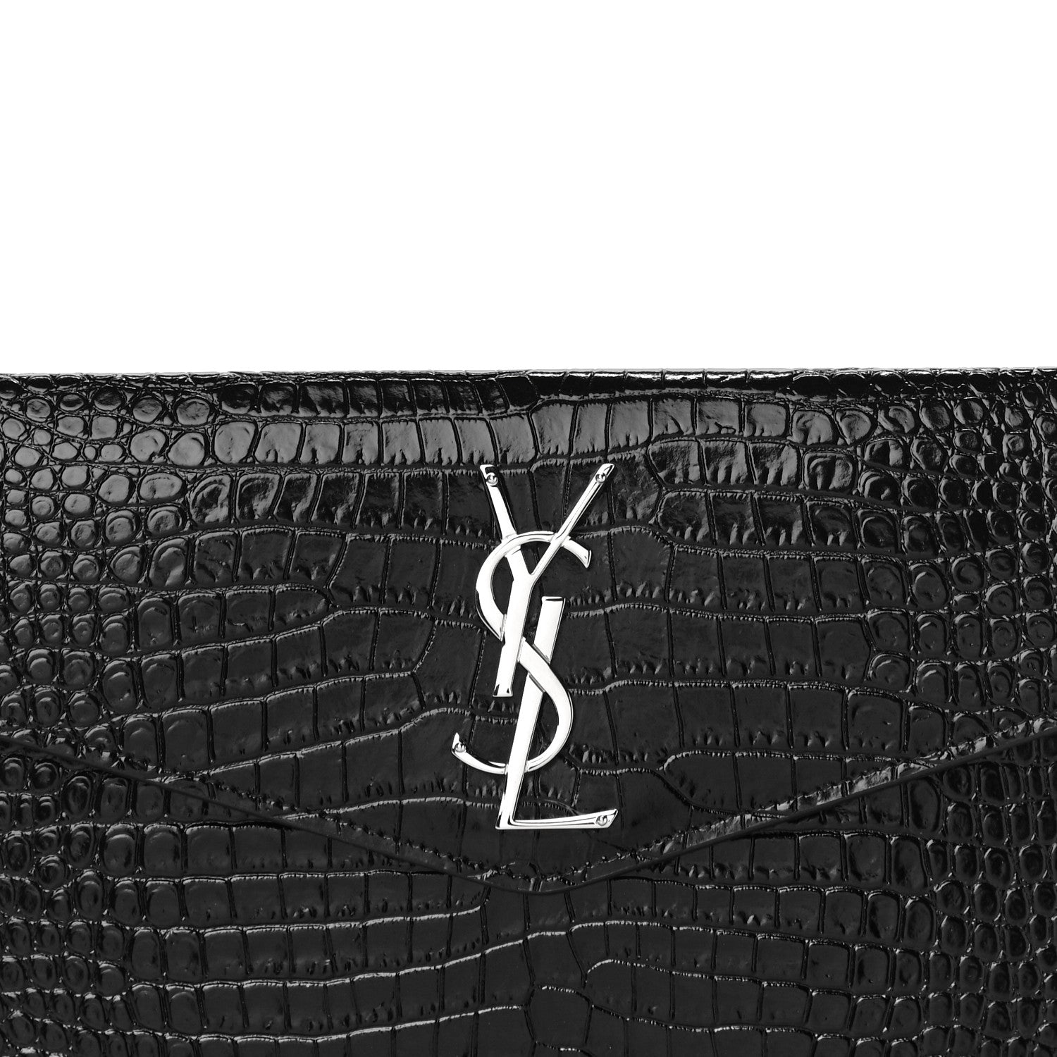 Saint Laurent Calfskin Crocodile Embossed Uptown Monogram Clutch Black 7 of 10
