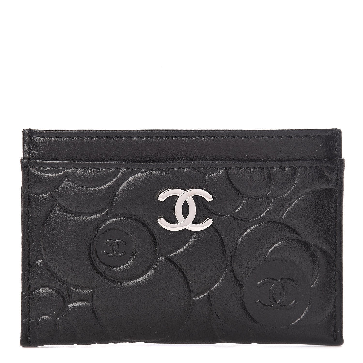Chanel Lambskin Camellia Embossed Card Holder Black 1 of 9