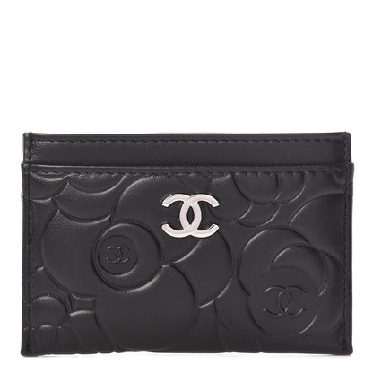 Chanel Lambskin Camellia Embossed Card Holder Black 1 of 9
