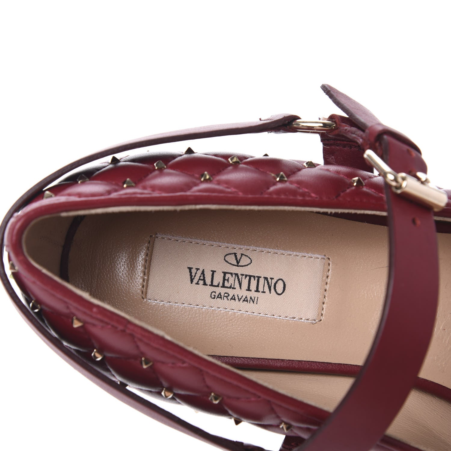 Valentino Garavani Lambskin Rockstud Spike Captoe Ballerina Flats 37.5 Rubin Gold 7 of 8