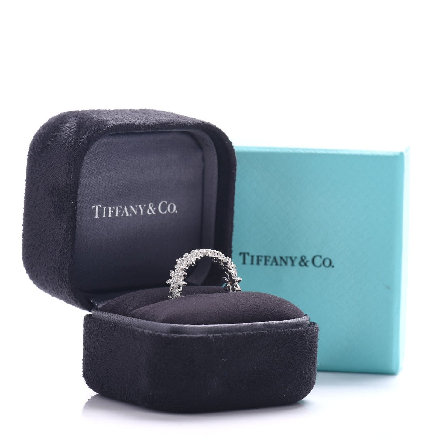 18K White Gold Diamond Daisy Metro Band Ring 49 4.75