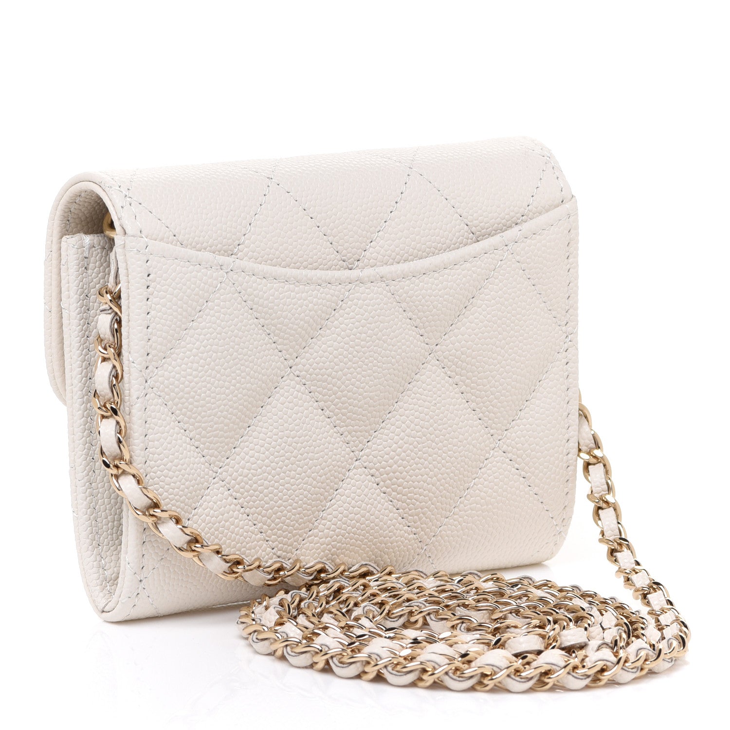 Chanel Caviar Quilted Flap Card Holder On Chain White 2 of 7