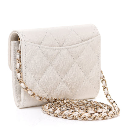 Chanel Caviar Quilted Flap Card Holder On Chain White 2 of 7