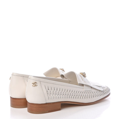 Chanel Lambskin Braided Kangaroo Mocassin Loafers 36 White 4 of 10