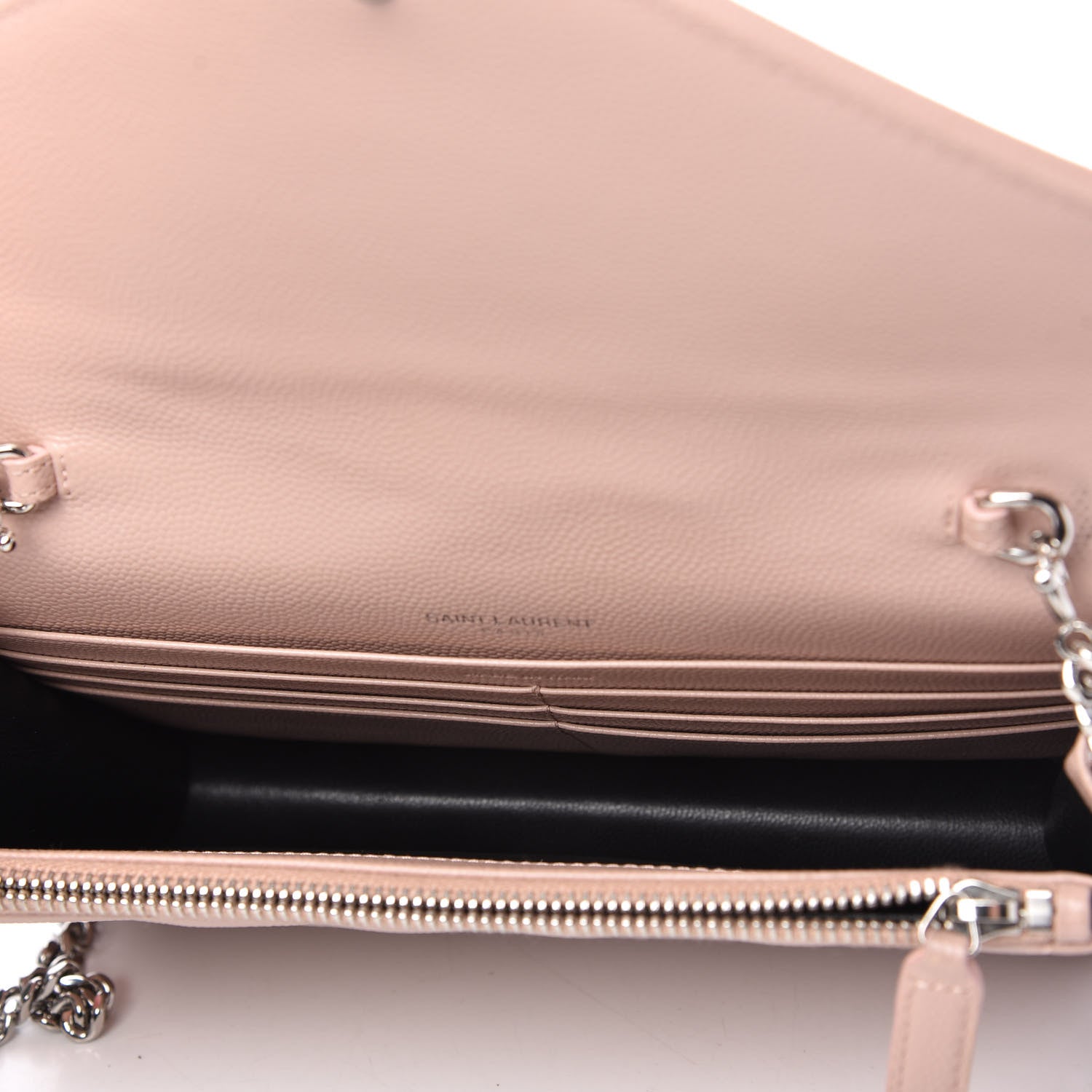Saint Laurent Grain De Poudre Matelasse Chevron Monogram Envelope Chain Wallet Pale Pink 5 of 9