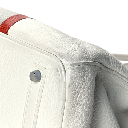 Hermes Taurillon Clemence Lizard Club Birkin 35 Blanc Gris Perle Sanguine 10 of 18