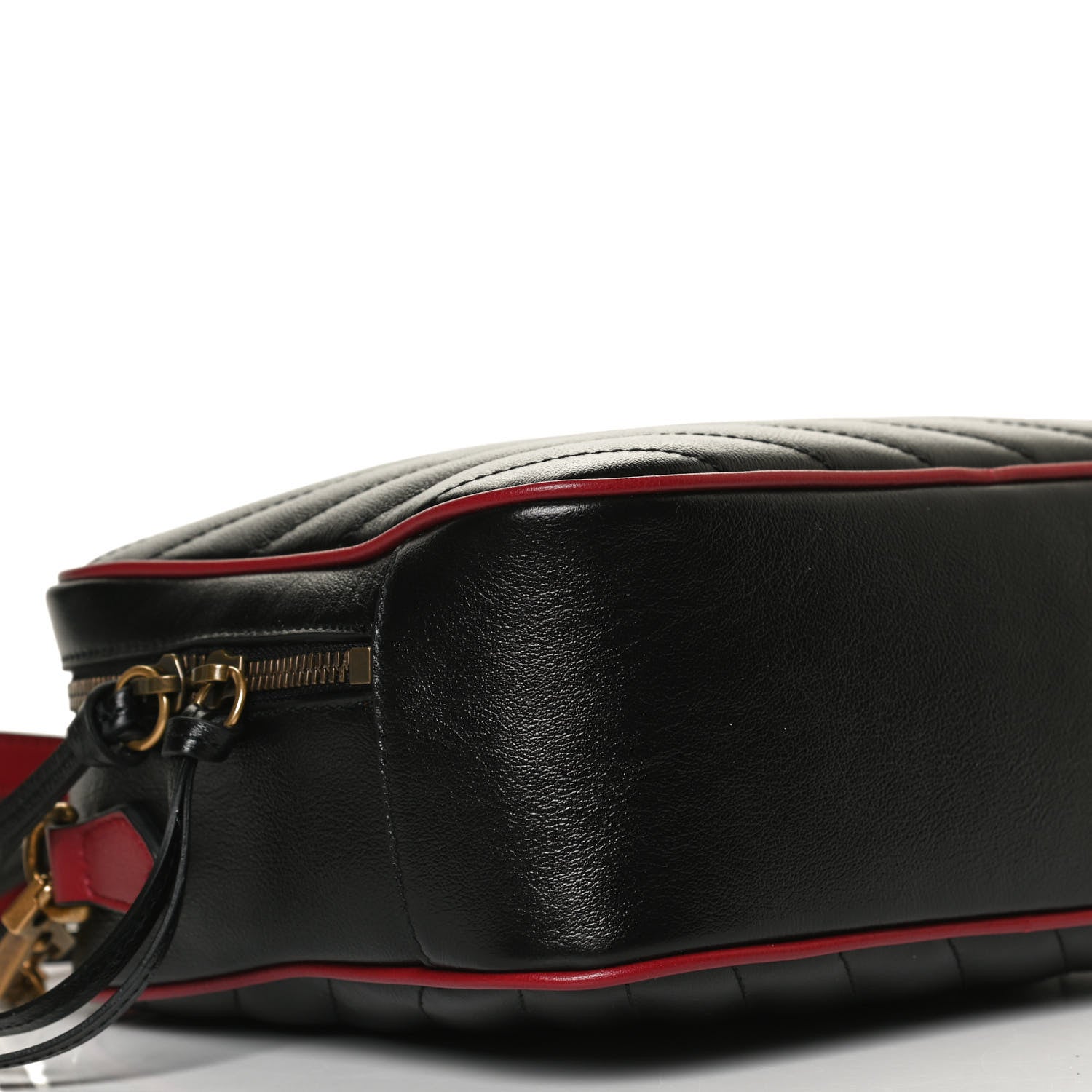 Gucci Vintage Effect Calfskin Matelasse Diagonal Small Torchon GG Marmont Bamboo Top Handle Shoulder Bag Black Romantic Cherry 10 of 11