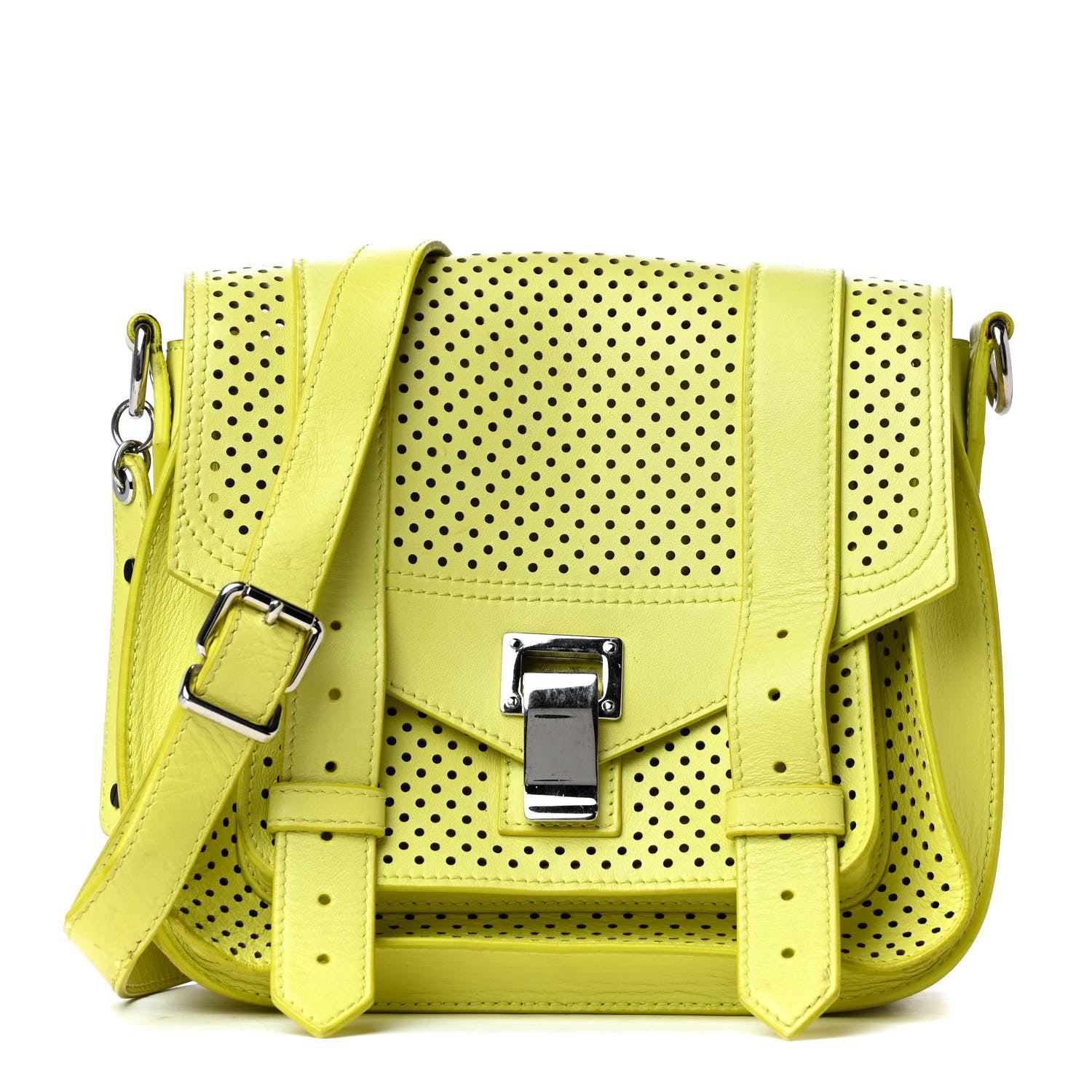 Proenza Schouler Lambskin Perforated PS1 Pouch Messenger Sulphur 1 of 4