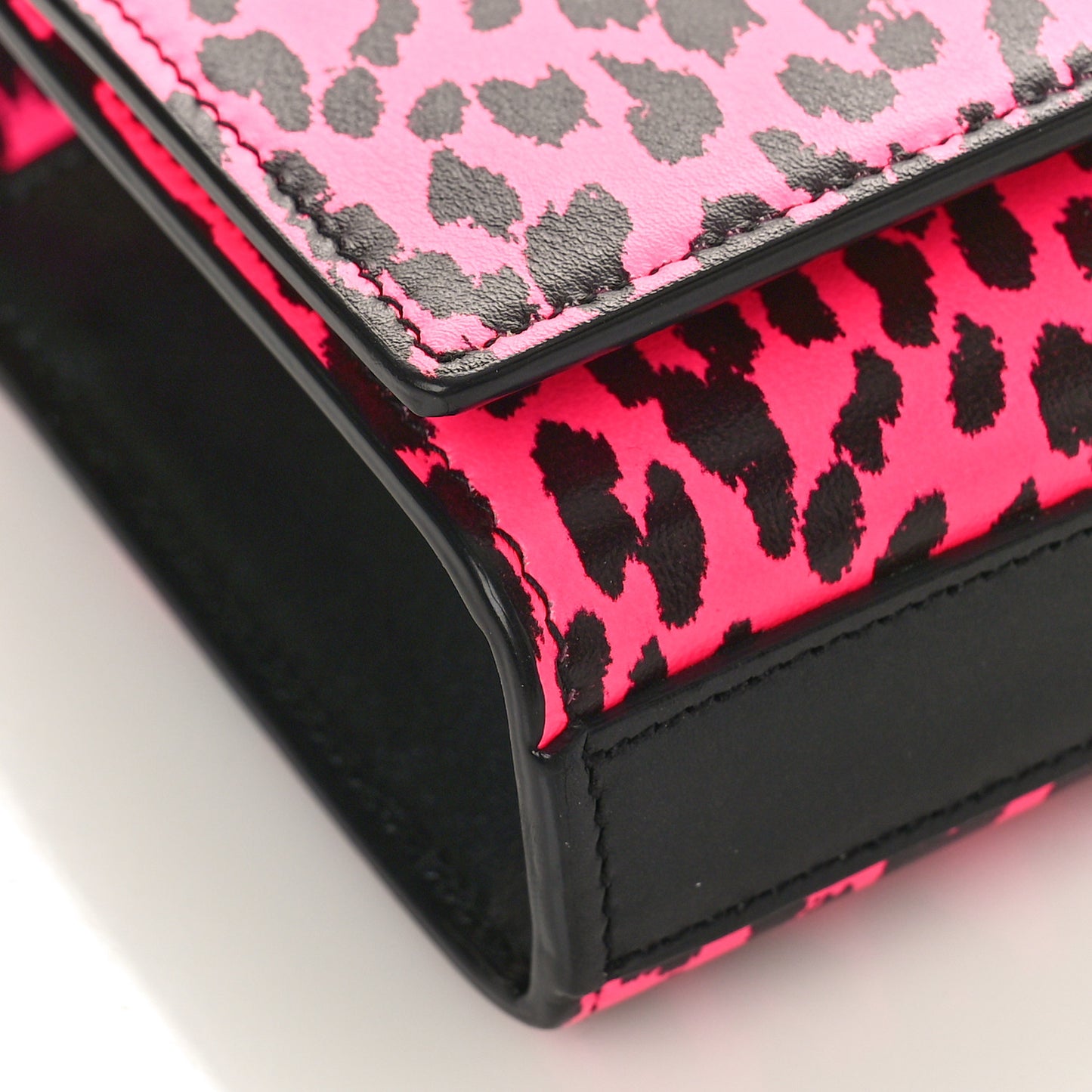 SAINT LAURENT Calfskin Leopard Small Monogram Kate Satchel Pink Black