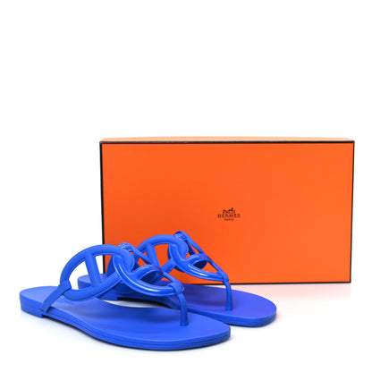Hermes Rubber Womens Egerie Sandals  37 Bleu Outremer 9 of 9