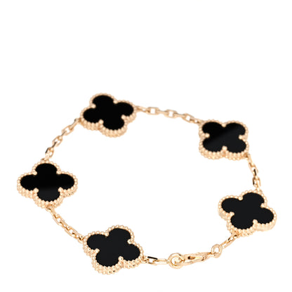 Van Cleef & Arpels 18K Yellow Gold Black Onyx 5 Motifs Vintage Alhambra Bracelet 2 of 5