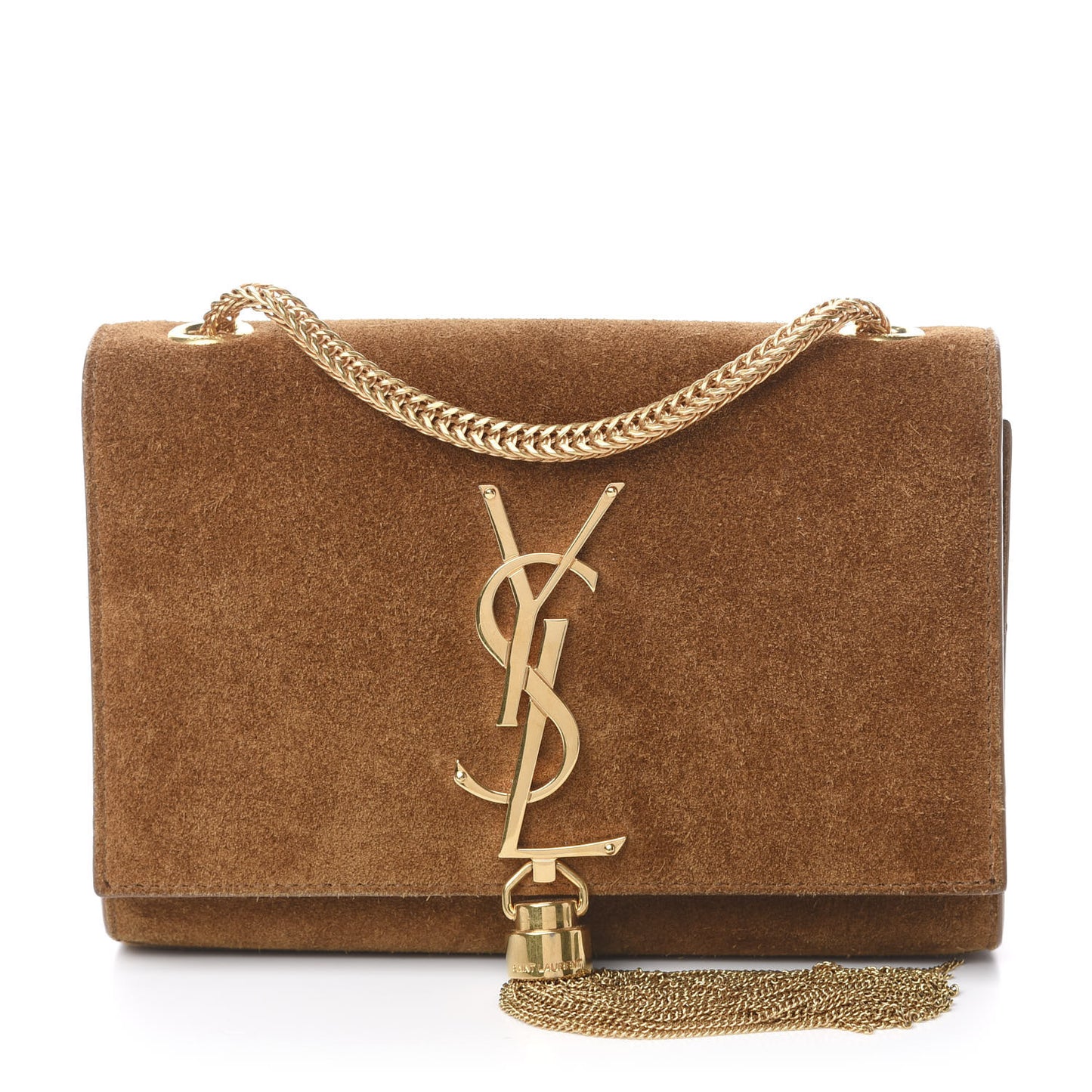 Suede Small Classic Monogram Kate Tassel Satchel Light Ochre