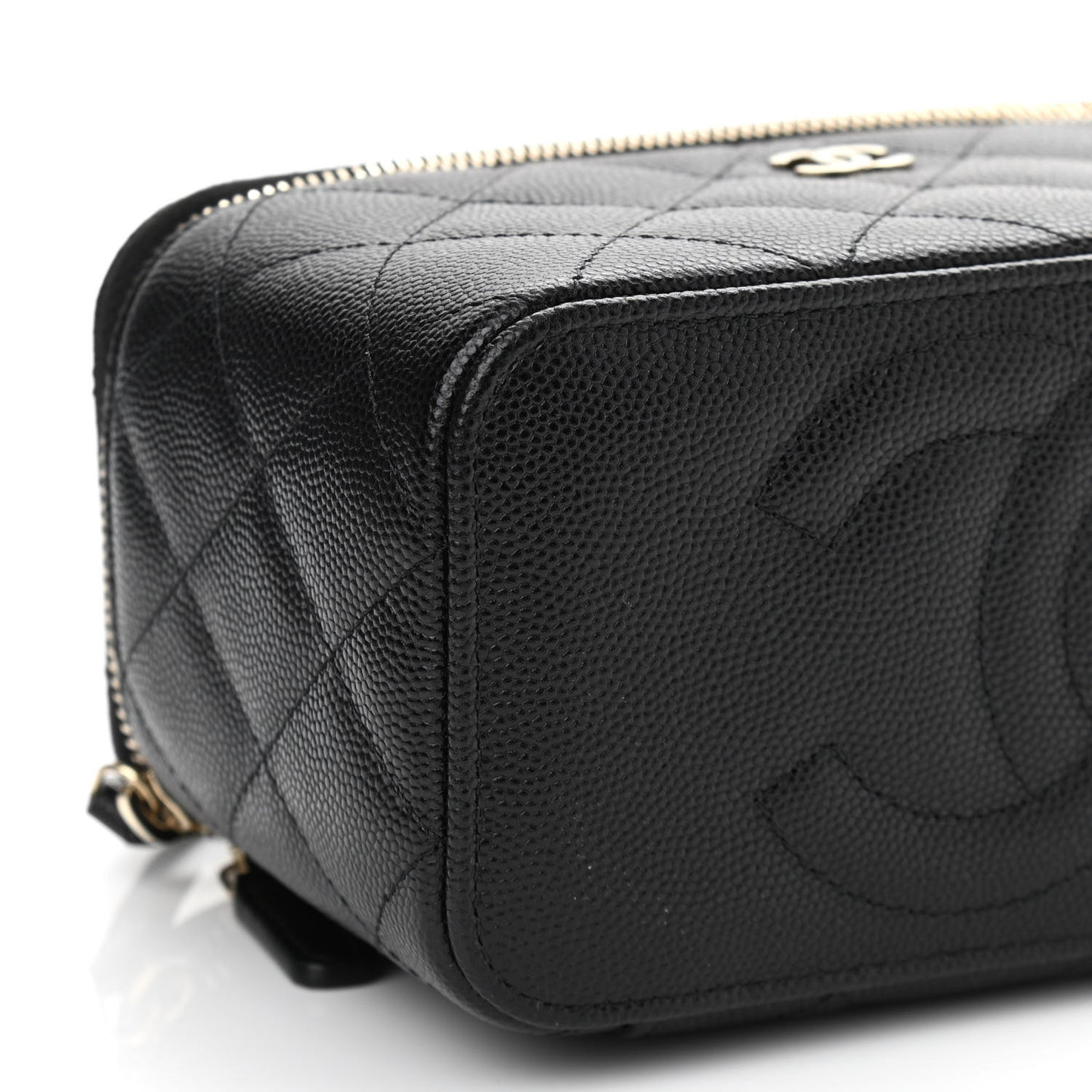 Caviar Quilted Small Vanity Case With Chain Black